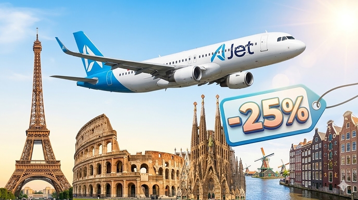 AJet: международная распродажа авиабилетов со скидкой 25%