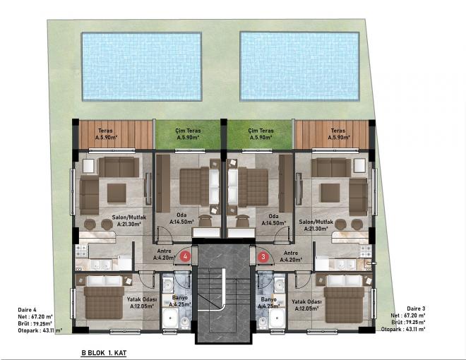 Квартира 1+1 с видом на море в Бодрум