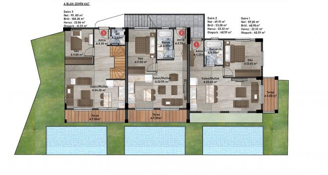 Квартира 2+1 с видом на море в Бодрум