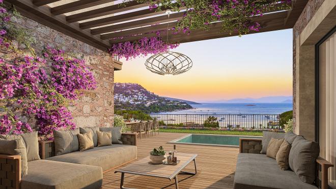 Вилла 4+1 с видом на море в Бодрум