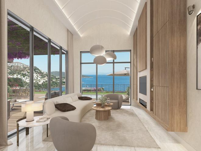 Вилла 4+1 с видом на море в Бодрум