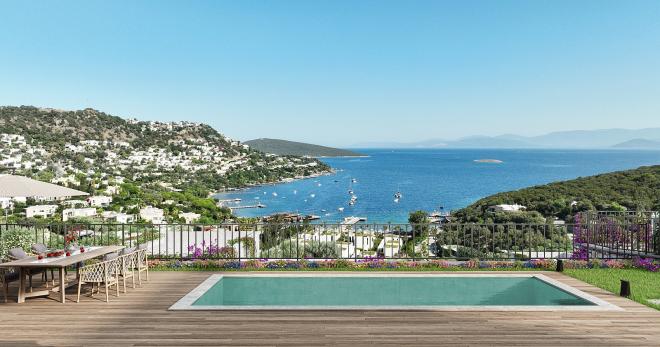 Вилла 4+1 с видом на море в Бодрум