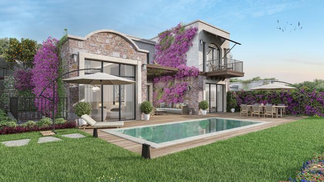 Вилла 4+1 с видом на море в Бодрум