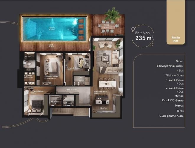 Вилла 6+1 с видом на море в Бодрум