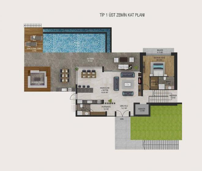 Вилла 5+1 с видом на море в Бодрум