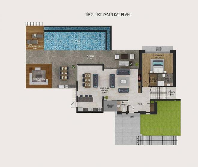 Вилла 5+1 с видом на море в Бодрум