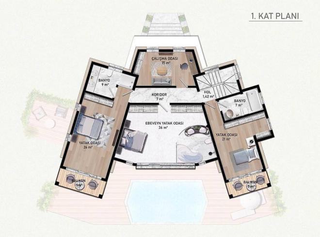 Вилла 6+2 с видом на море в Бодрум
