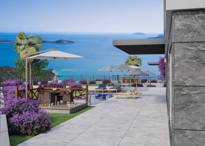 Вилла 4+1 с видом на море в Бодрум