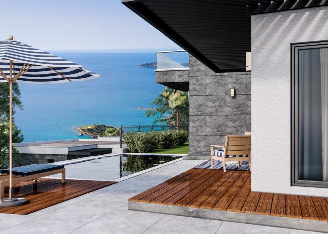 Вилла 4+1 с видом на море в Бодрум