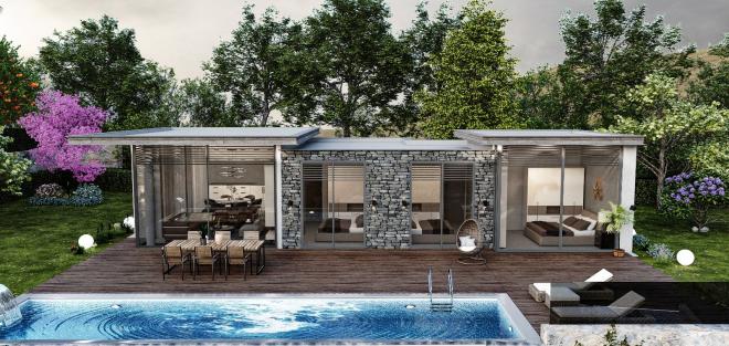 Вилла 3+1 с видом на море в Бодрум