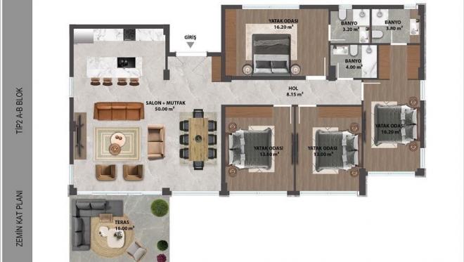 Вилла 4+1 с видом на море в Бодрум