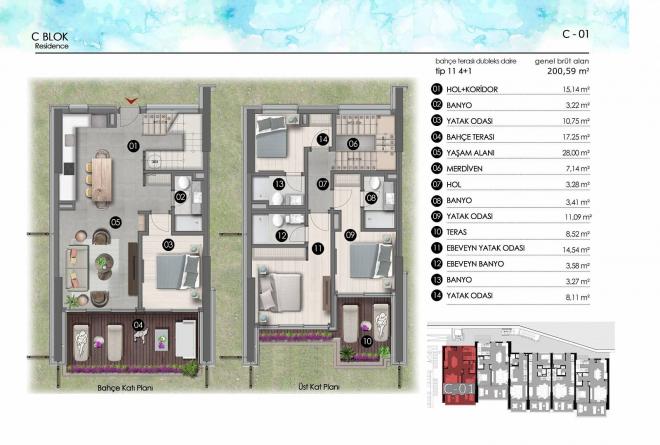 Квартира 4+1 с видом на море в Бодрум