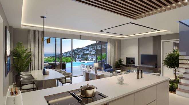 Вилла 4+1 с видом на море в Бодрум