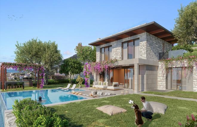 Вилла 5+1 с видом на море в Бодрум