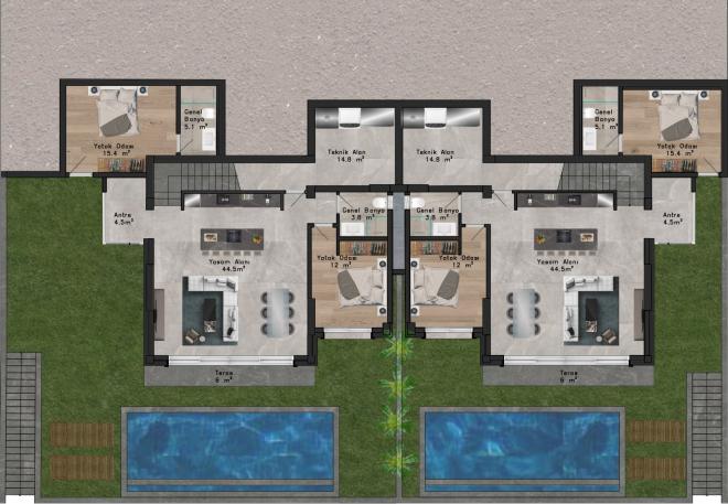 Вилла 4+1 с видом на море в Бодрум