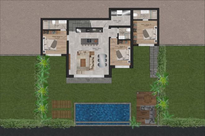 Вилла 4+1 с видом на море в Бодрум