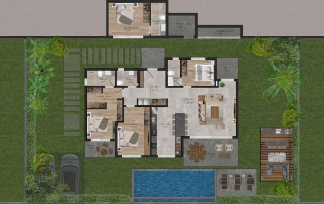 Вилла 4+1 с видом на море в Бодрум