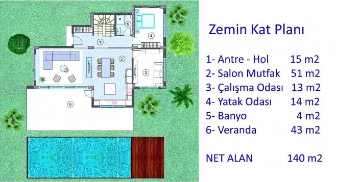 Вилла 5+1 с видом на море в Бодрум