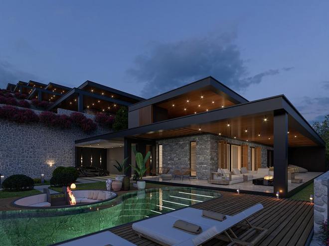 Вилла 4+1 с видом на море в Бодрум