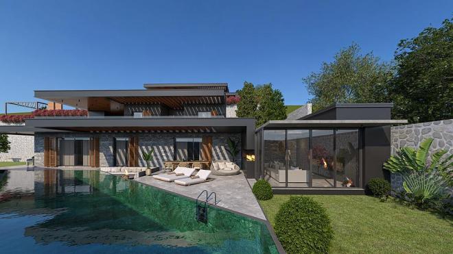 Вилла 4+1 с видом на море в Бодрум