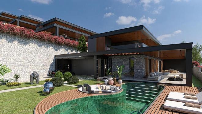 Вилла 4+1 с видом на море в Бодрум