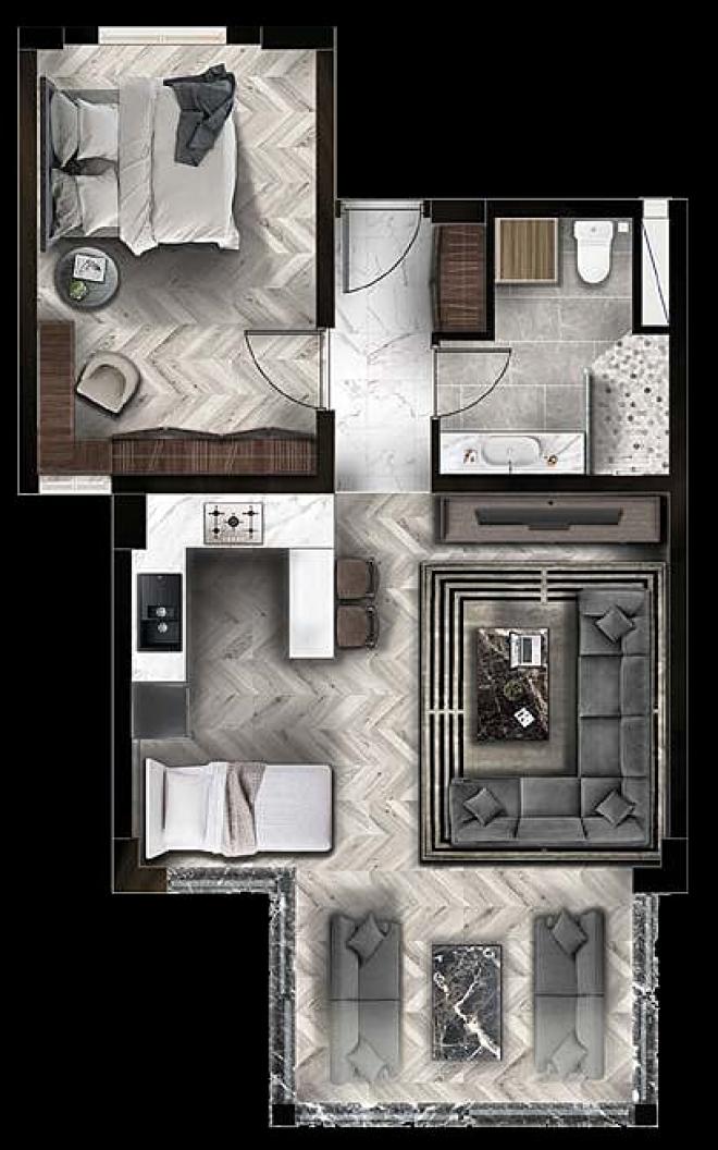 Квартира 1+1 с видом на море в Бодрум