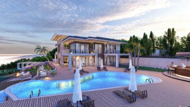 Вилла 5+1 с видом на море в Бодрум