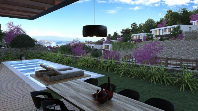 Вилла 4+1 с видом на море в Бодрум