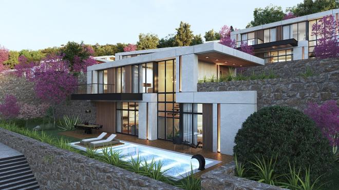 Вилла 4+1 с видом на море в Бодрум