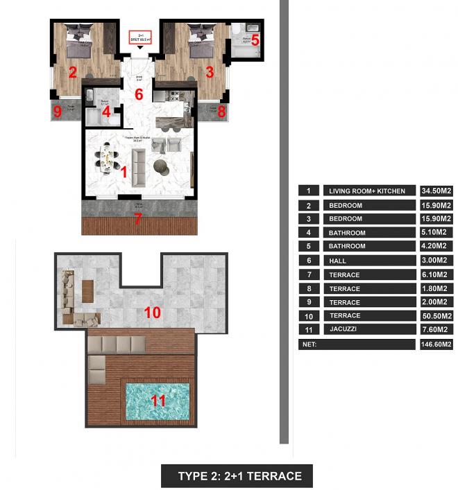 Пентхаус 2+1 в Бодрум