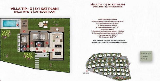 Вилла 3+1 с видом на море в Бодрум