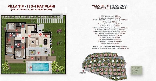 Вилла 3+1 с видом на море в Бодрум