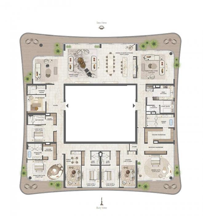 Дюплекс 5+1 с видом на море в Дубай