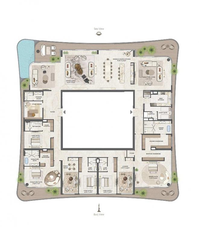 Дюплекс 5+1 с видом на море в Дубай