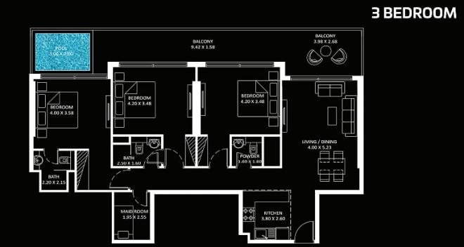 Квартира 2+1 в Дубай