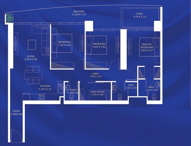 Квартира 2+1 в Дубай