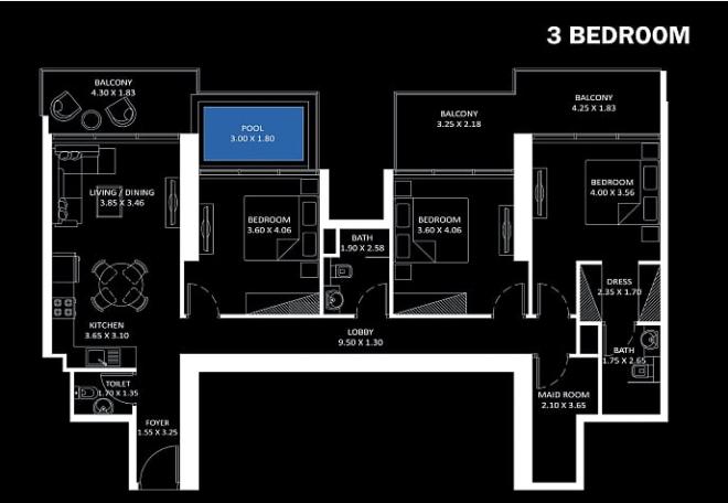 Квартира 2+1 в Дубай