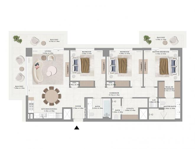 Квартира 2+1 с видом на море в Дубай