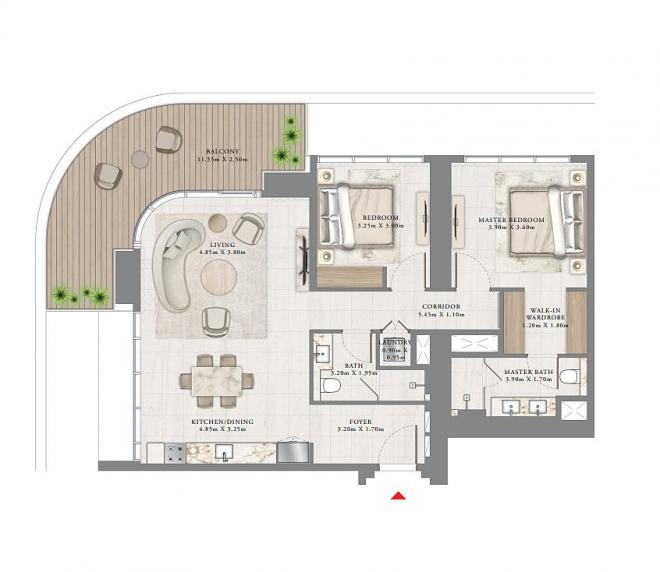 Квартира 2+1 с видом на море в Дубай