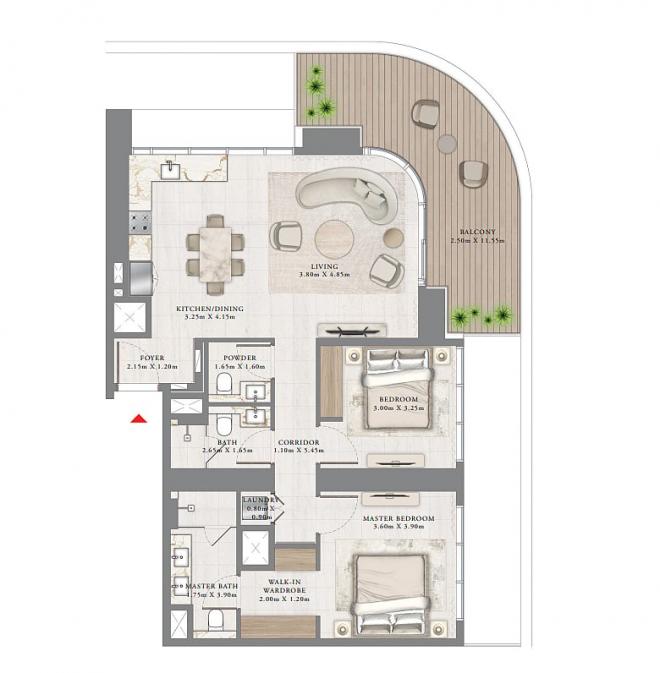 Квартира 2+1 с видом на море в Дубай