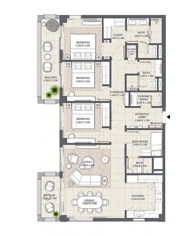 Квартира 3+1 в Дубай