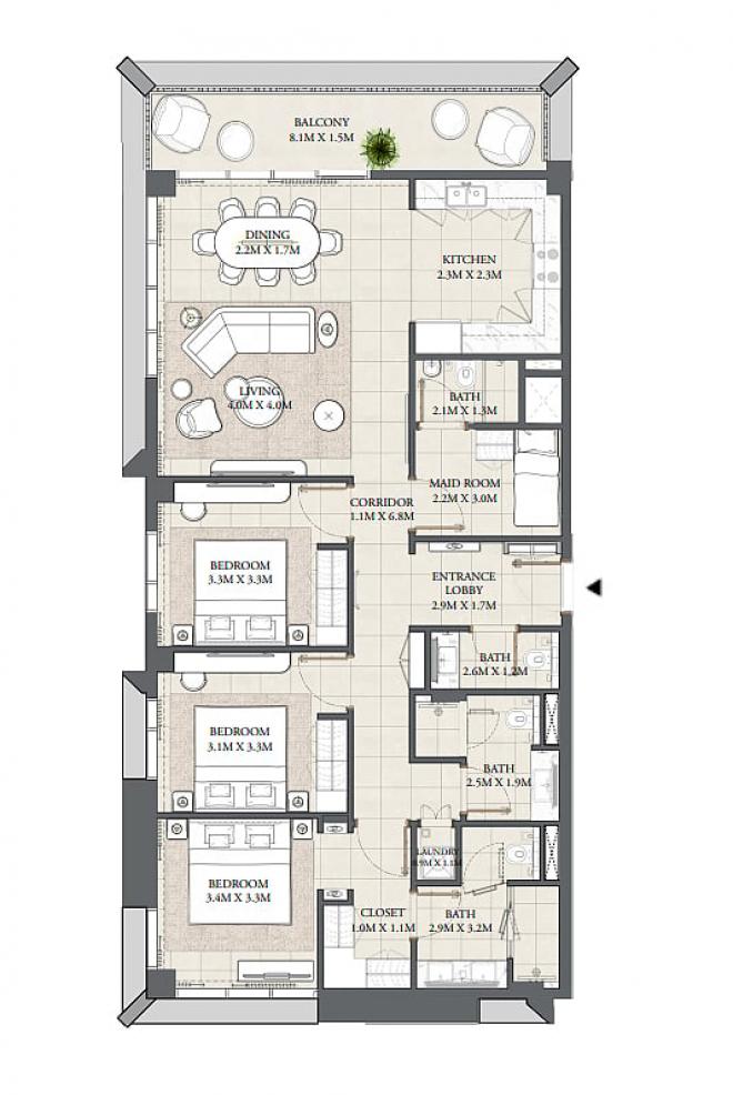 Квартира 3+1 в Дубай