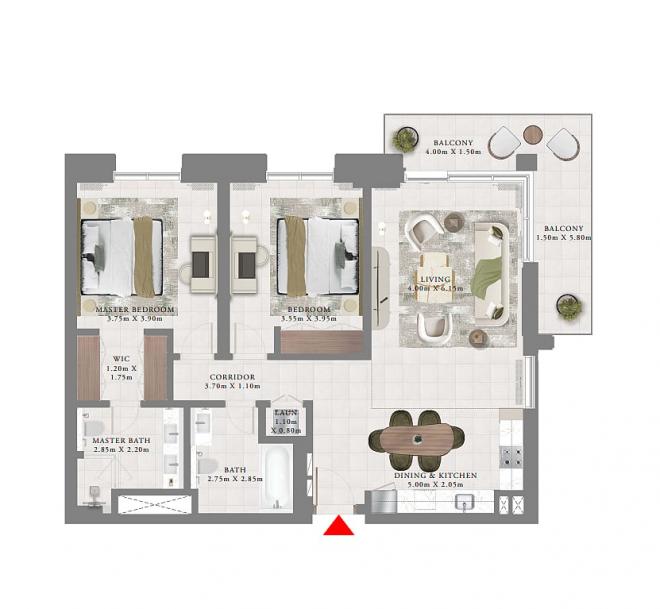 Квартира 2+1 с видом на море в Дубай