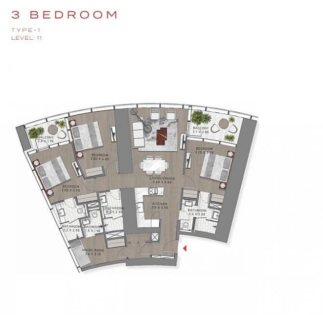 Пентхаус 5+2 с видом на море в Дубай