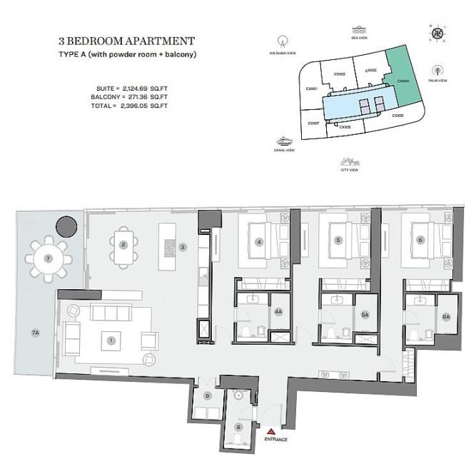 Пентхаус 6+2 с видом на море в Дубай
