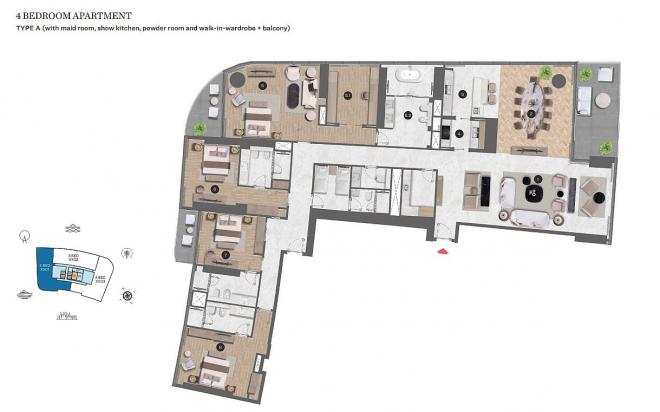 Пентхаус 6+2 с видом на море в Дубай