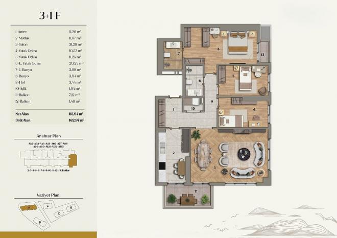 Квартира 2+1 с видом на море в Стамбуле