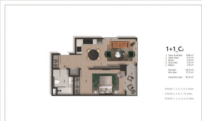 Квартира 1+1 с видом на море в Стамбуле
