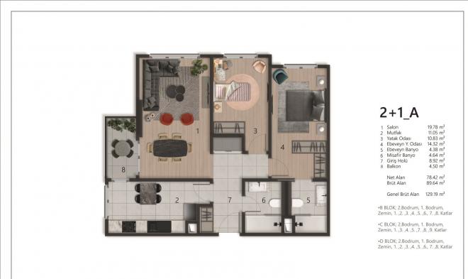 Квартира 2+1 с видом на море в Стамбуле