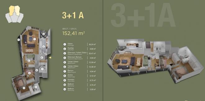 Квартира 3+1 с видом на море в Стамбуле